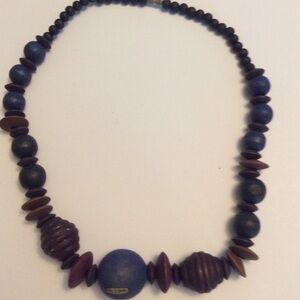 R.O.C. Wooden beaded necklace brown & blue bjr